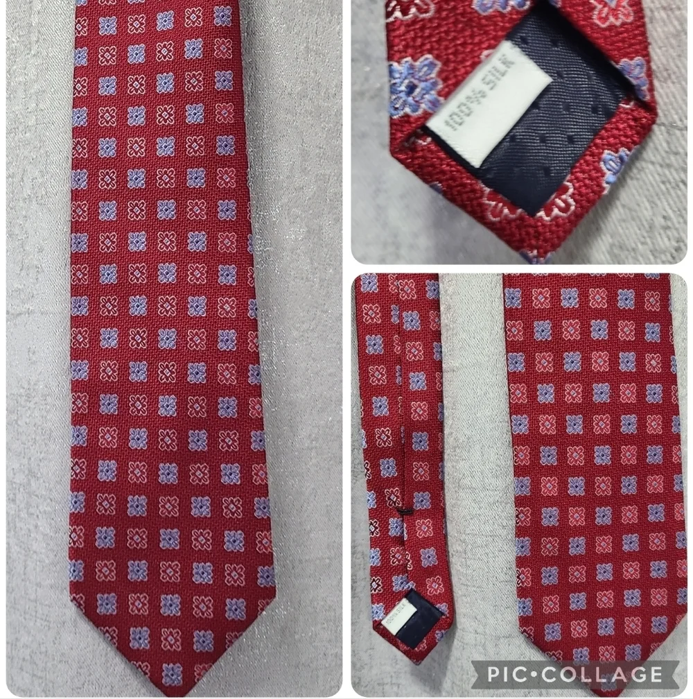 The Men's Store Silk Red and Blue Geometric‎ Tie 100% SILK VTG